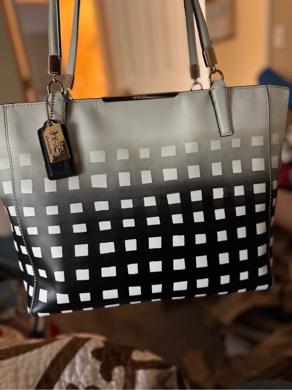 Coach Black and Gray Ombre Check Tote